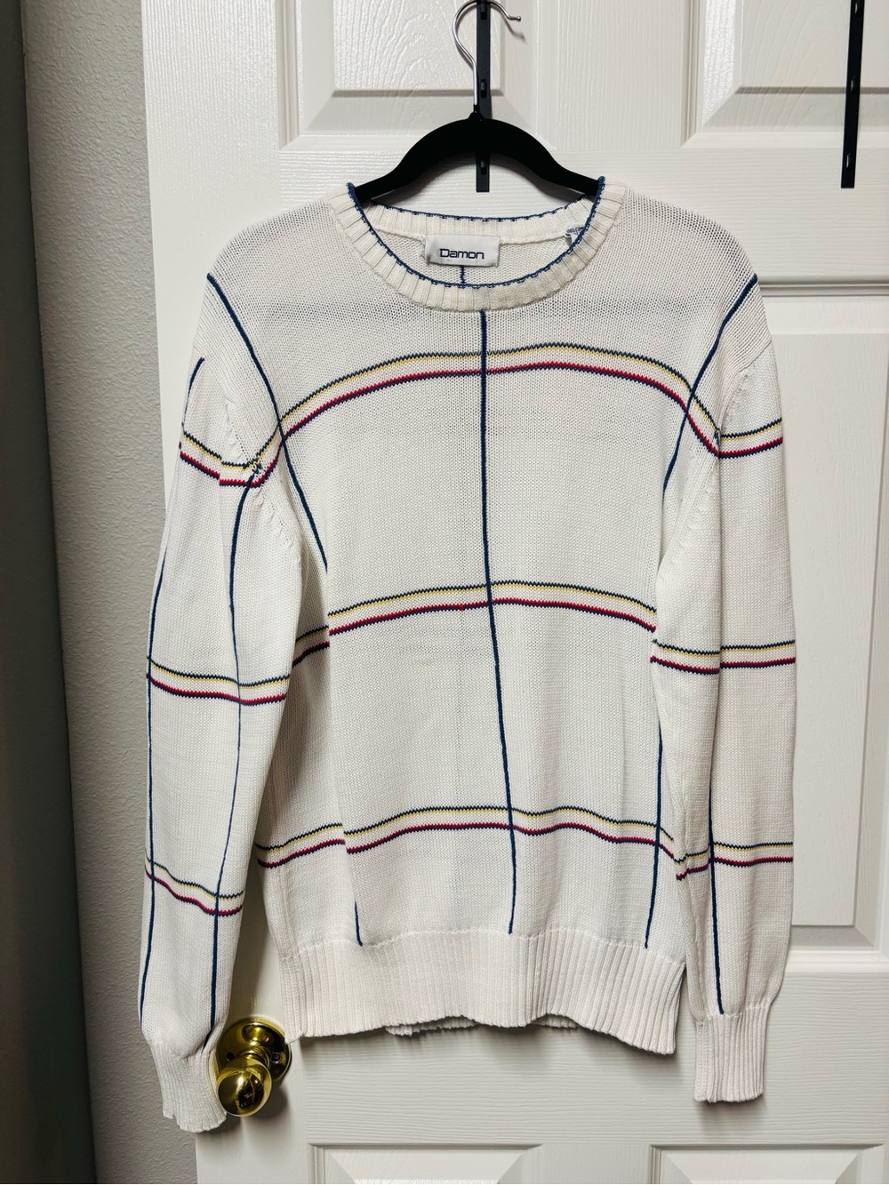 Rare | Vintage Damon Geometric Grid Crewneck Knit Sweater
